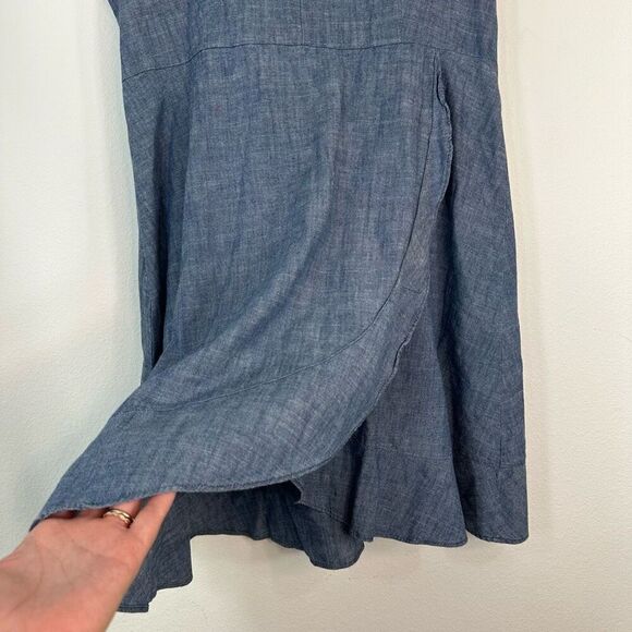 J.Crew Factory Blue Denim Chambray Faux Wrap Mini Dress Women 12 Minimalist Chic - Picture 5 of 12